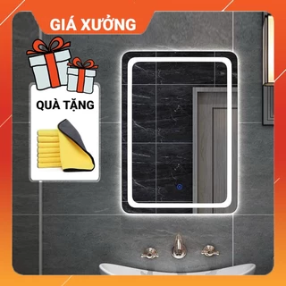 Gương Nhà Tắm, Gương Đèn Led Nhà Tắm Chữ Nhật, Gương Led Cảm Ứng Chữ Nhật Đứng - Tặng Khăn Lau Gương