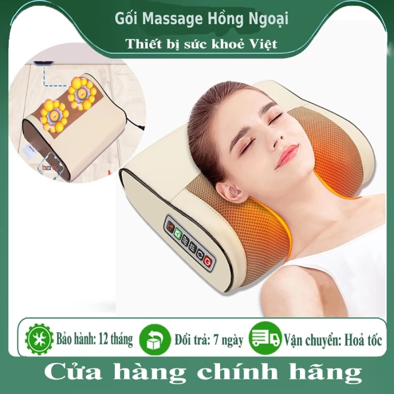 [Bảo Hành Chính Hãng 5 Năm 1 ĐỔI 1] Gối Massage Cổ Vai Gáy Hồng Ngoại 20 Bi, Trị Liệu Giảm Đau Cổ Vai Gáy Lưng hiệu quả