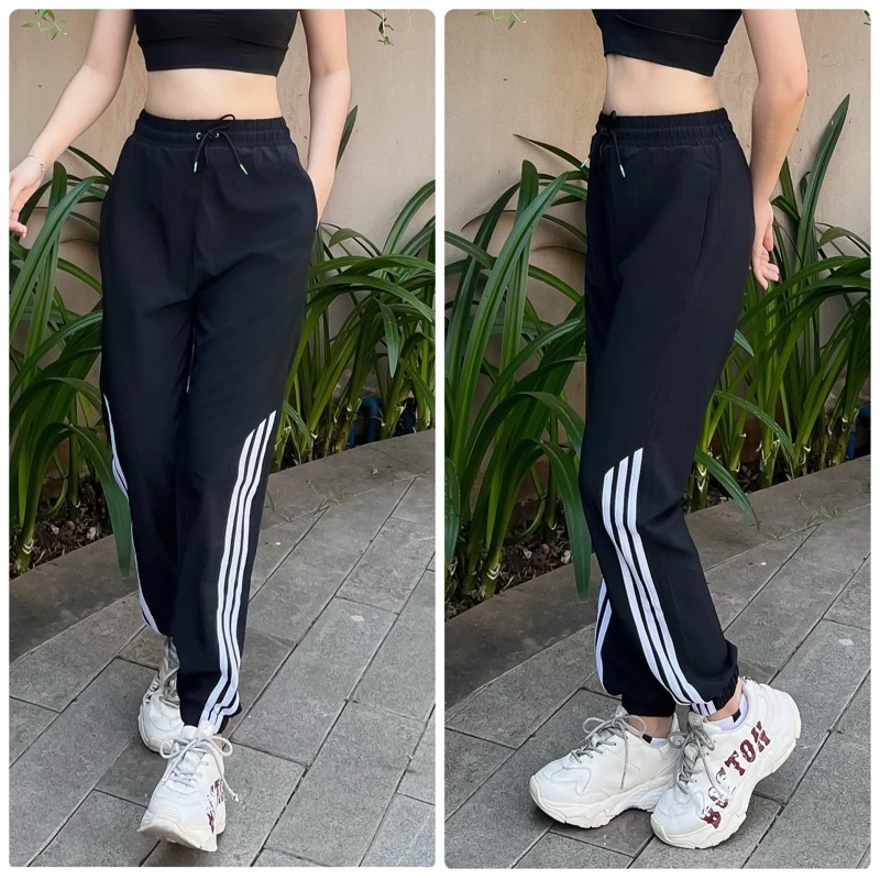 [Chất Xi Dù] Quần Jogger Thể Thao Nữ 3 Sọc Ngắn Cực Xịn