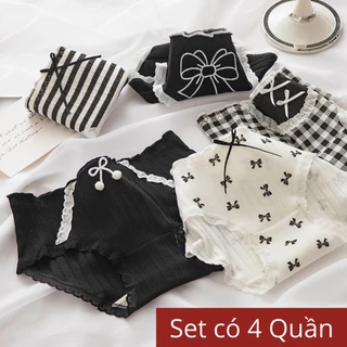 Set 4 Quần Lót Cotton Nữ Thông Hơi Kháng Khuẩn Hút Mồ Hôi Hoạ Tiết Đen Caro Dễ Thương Cute TOPBRA