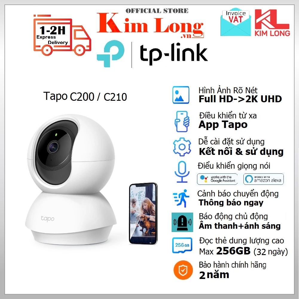 Camera giám sát TP Link Tapo C200 1080P / C210 1296P Xoay 360 độ, Kết nối Wifi siêu nét - Hàng Chính Hãng