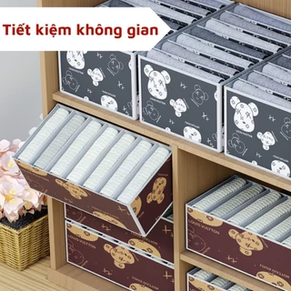 Hộp vải chia 9 ngăn MẶt GẤU đựng quần jean, áo thun - túi vải chia ngăn đựng quần áo gấp gọn