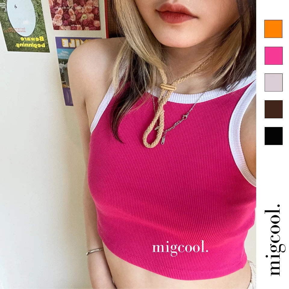 Áo croptop ba lỗ cổ tròn phối viền MIGCOOL sát nách thun gân ôm body BL2