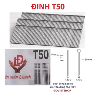 Đinh T50 hộp 2500 cây ghim vĩ thân dài 50mm đóng thùng gỗ ván