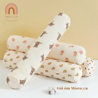 Gối ôm tròn gối dài vải xô muslin ruột bông cao cấp cho bé trai bé gái