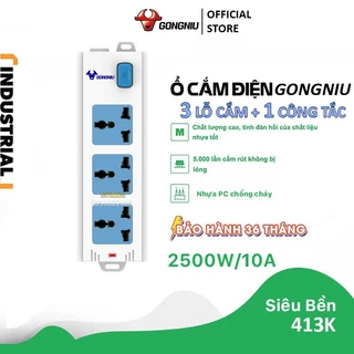 Ổ cắm điện đa năng 413K GONGNIU 3 lỗ cắm 1 công tắc siêu chịu tải 2500W, an toàn chống cháy chống giật, 1 đổi 1 36 tháng