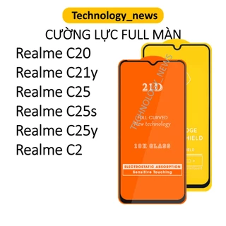 Cường lực full màn Realme C20/ C21y/ C25/ C25s/ C25y/ C1 dán bảo vệ kính màn hình điện thoại, tặng kèm giấy lau