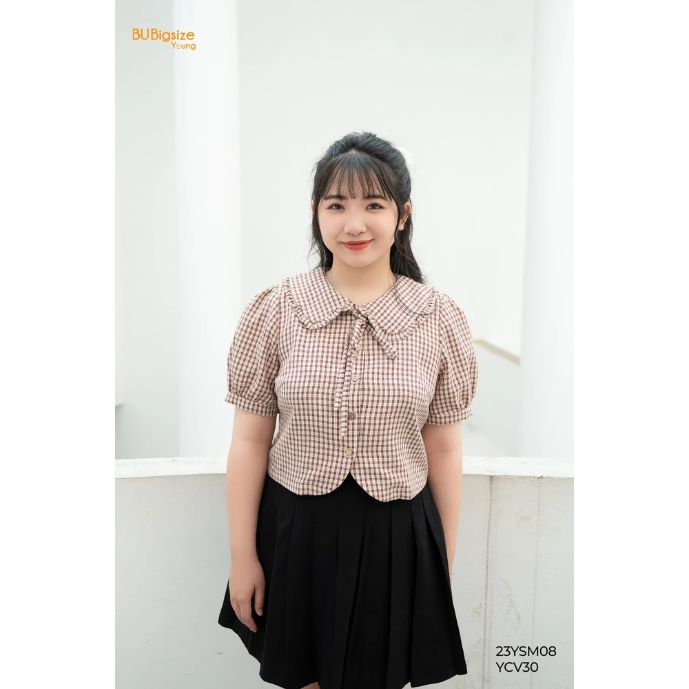 Áo croptop buộc dây nơ gấu lượn BIGSIZE (55kg đến 95kg) - 23YSM08 - [BU Bigsize Young]