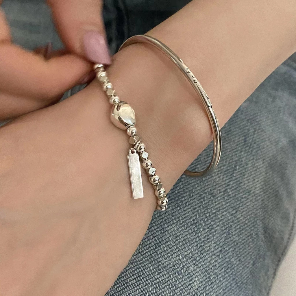 Việt Nam 1 Ngày Giao💕Vòng Đeo Tay Bằng Bạc Mặt Cười Đơn Giản Cá Tính Cho Nữ