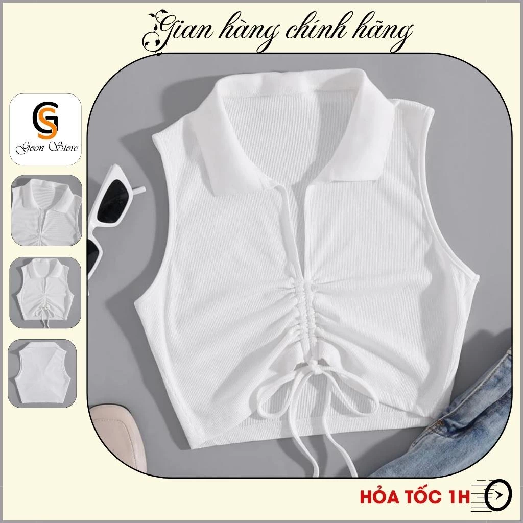 Áo croptop nữ, áo polo dáng croptop cổ đức, áo crt dây rút chất liệu zip cotton ôm body cá tính năng động trẻ trung