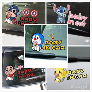 Sticker Baby in car size bự họa tiết dễ thương, sẵn keo, ko dinh