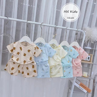 Bộ cộc cài vai màu in hình Hnkids vải petit sợi tre mềm mát cho bé (SK)