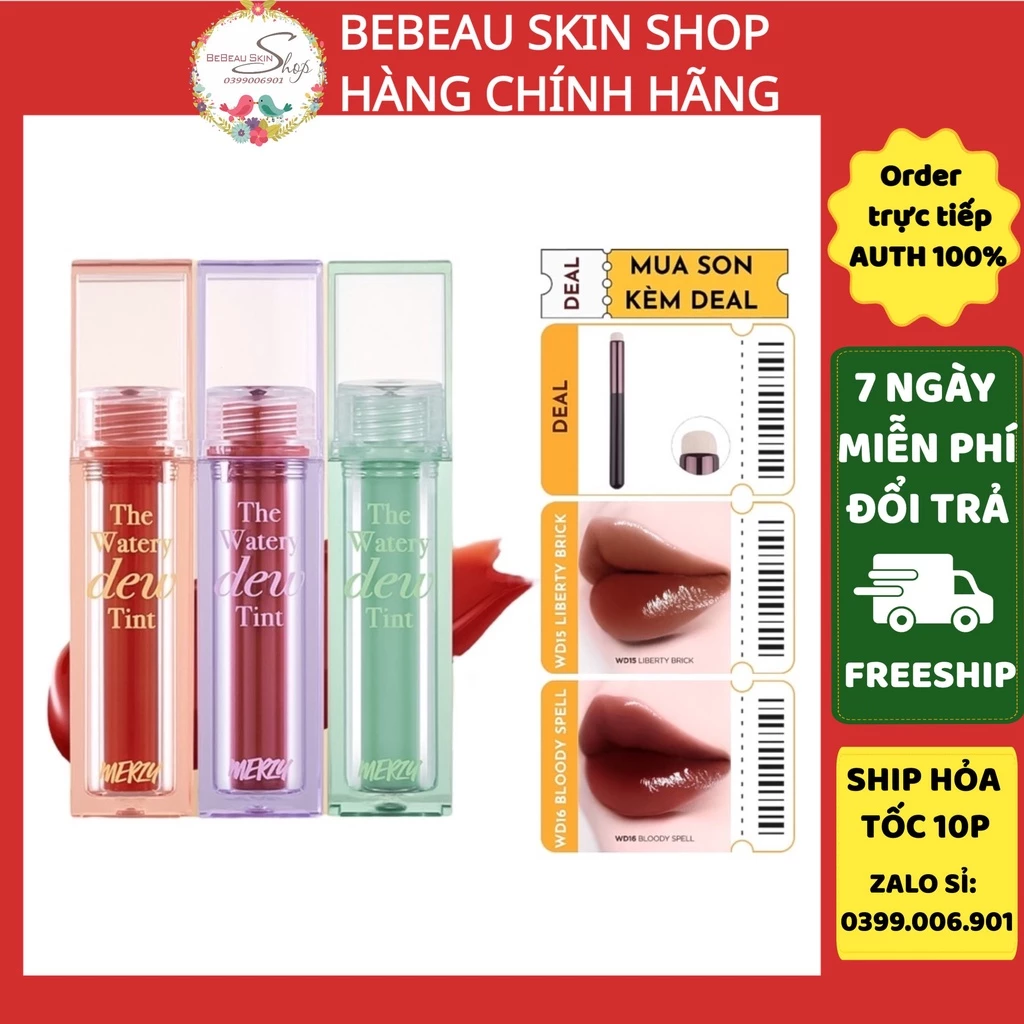 Son Tint Lì, Lâu Trôi Cho Đôi Môi Ẩm Mịn Merzy The Watery Dew Tint 4g