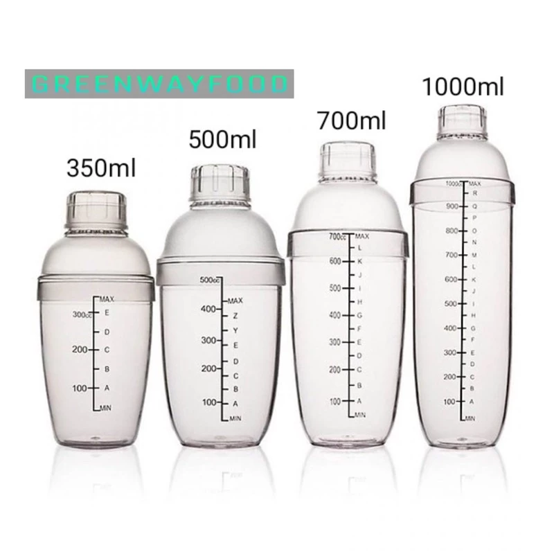 Bình lắc (shaker) nhựa chia vạch đen 350ml-500ml-700ml-1000ml