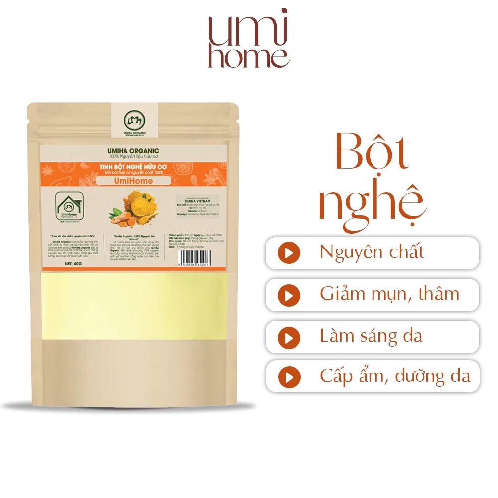 Bột Nghệ nguyên chất UMIHOME hữu cơ 40g đắp mặt nạ làm sạch mụn hiệu quả