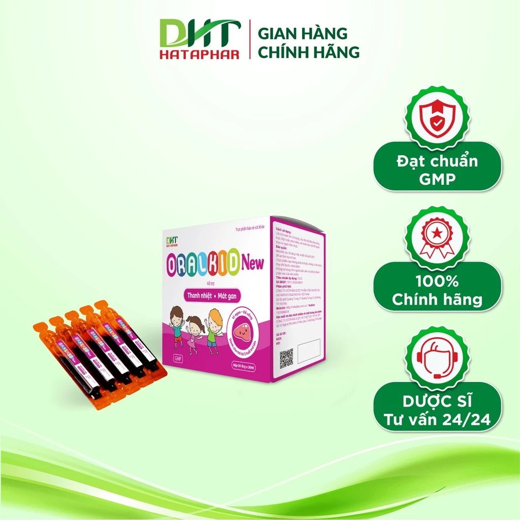 ORALKID NEW DHT HATAPHAR - Giúp mát gan, thanh nhiệt hiệu quả cho bé nóng trong - Hộp 20 ống x 10ml