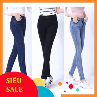 Quần Jeans Nữ Skinny Co Giãn Lưng Cao Tôn Dáng 4 Màu,Quần Bò Cạp Cao Co Giãn, trơn lai thường