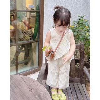 Bộ đồ bánh bèo cho bé gái chất đũi dập ly cho  bé  gái  8-25kg Song  Ngư  Kids