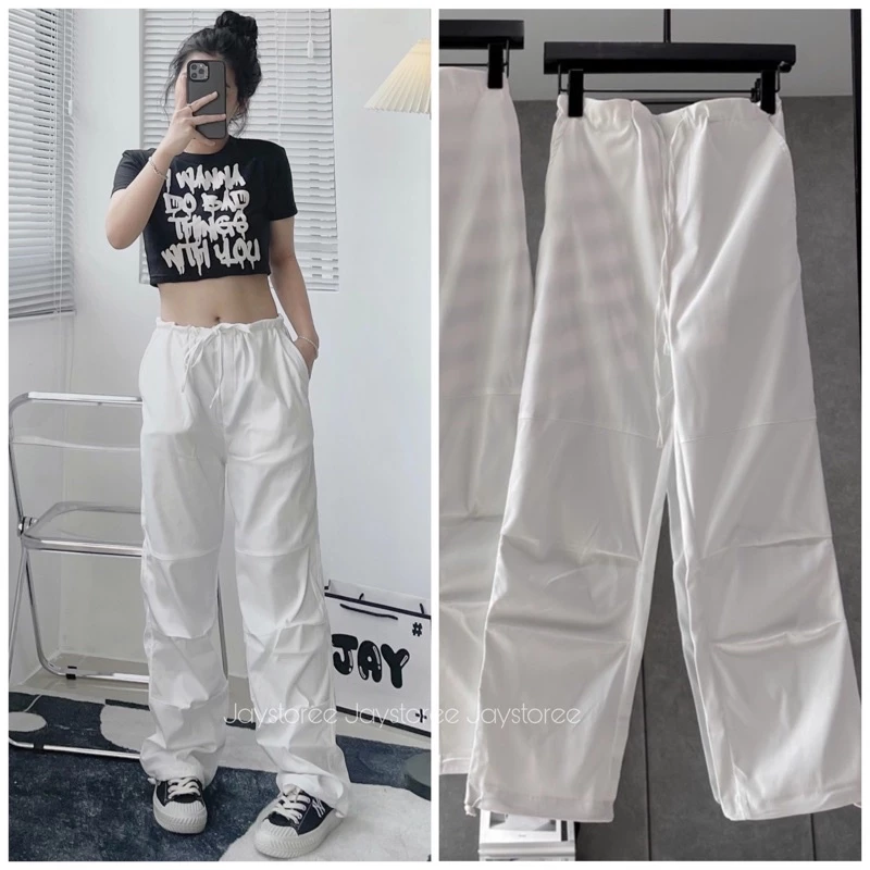 Quần Dài Kaki Trơn Ống Rộng Nữ PIKY màu TRẮNG Chất Liệu KAKI Dây Rút Phong Cách Ulzang 🖤 Quần baggy kaki Jaystoree