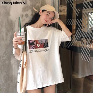 Áo Xiang Nian Ni tay ngắn dáng rộng phong cách harajuku Hàn Quốc thời trang mùa hè 2024 cho nữ