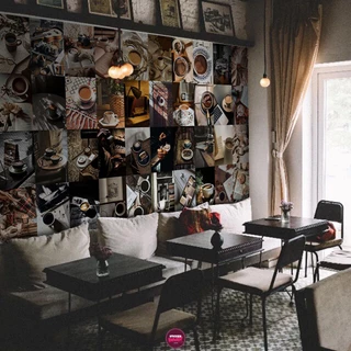 Set decal dán tường Cafe Vintage Nâu, số lượng 24,50 tấm, trang trí phòng ngủ, decor quán