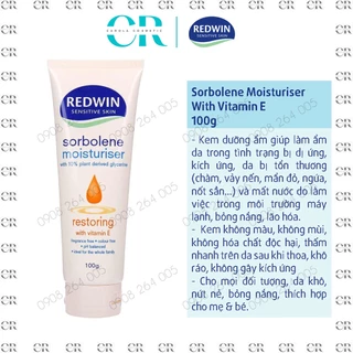 [CHÍNH HÃNG] Kem dưỡng chăm sóc da chàm, vảy nến Redwin Sorbolene Moisturiser With Vitamin E 100g.