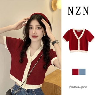 NZN   Áo cardigan dệt kim ngắn tay cổ chữ V phong cách Hàn Quốc thời trang 2023 cho nữ