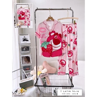 Đồ bộ nữ pijama lụa latin hoạ tiết GẤU DÂU lotso siêu xinh Boo Boo