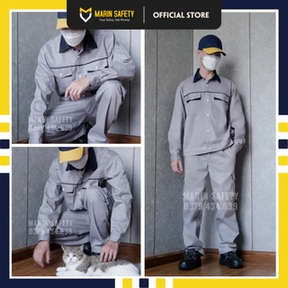 Quần áo bảo hộ lao động AGOTA QA06 vải kaki 3/1 dày dặn, màu ghi xám phối tím than - Marin Safety