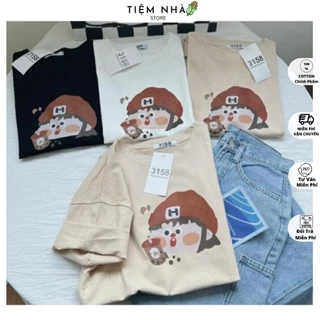 Áo thun Cotton Khô 3158 Tay Lỡ Form Rộng Unisex In Hình Cô Gái Tihik