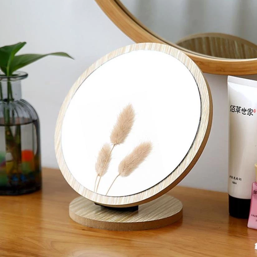 [ Hỏa Tốc ] Gương Trang Điểm Tròn Để Bàn Bằng Gỗ Cao Cấp Phong Cách Bắc Âu