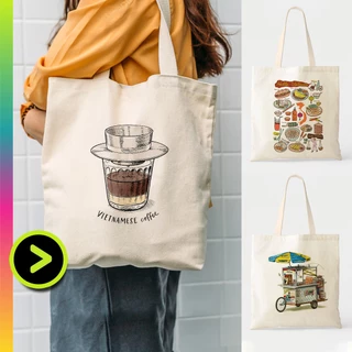 Túi tote Valu vải canvas bộ sưu tập nét Việt có khóa kéo và ngăn phụ đáy mở rộng