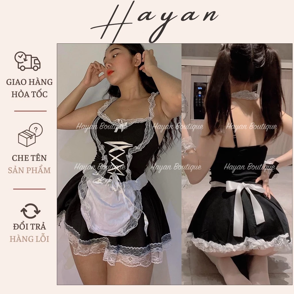 HT268  Đồ ngủ sexy hầu gái quyến rũ, váy ngủ cosplay giúp việc kèm phụ kiện gợi cảm HT268