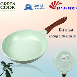 CHẢO ĐÚC MEN ĐÃ xanh ngọc green cook 20/24/26/28cm (ĐÁY TỪ)