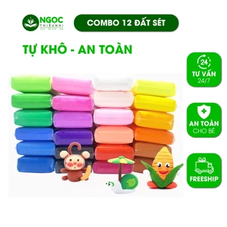 [Tặng lật đật]Combo 12 đất sét tự khô, đất sét Nhật an toàn nặn hình cao cấp siêu nhẹ không dính tay cho bé, đất nặn khô