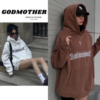 Áo Hoodie Mũ Trùm Thêu Chữ Thập, Áo Khoác Nỉ Bông Godmother 2022