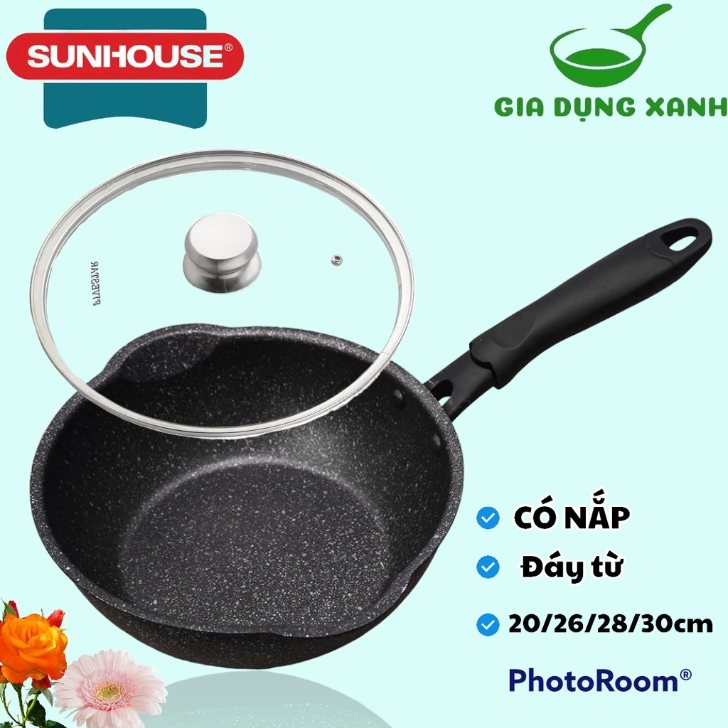 Chảo chống dính sâu lòng đáy từ Sunhouse SHS20MRD 20cm tặng kèm nắp kính cường lực