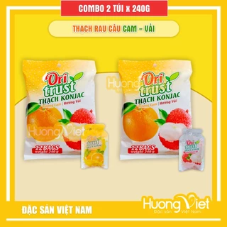 Combo 2 gói thạch trái cây hương Cam và Vải 240gr, thạch rau câu dẻo Ori Trust vị trái cây thanh mát, đồ ăn vặt Việt Nam