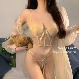 Áo Corset 7 Xương Đính Nơ Cổ Điển Cao Cấp , Áo Bra Cúp Ngực Phối Ren Lưới Kiểu Dáng Basic Gợi Cảm 1030