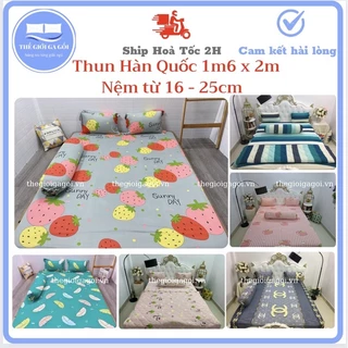 [HCM_Nệm cao 13 - 25cm ]Bộ Drap 1m6 x 2m Thun Lạnh Hàn Quốc 4 món  ( 1 ga bọc + 2 vỏ gối nằm + 1 vỏ gối ôm)