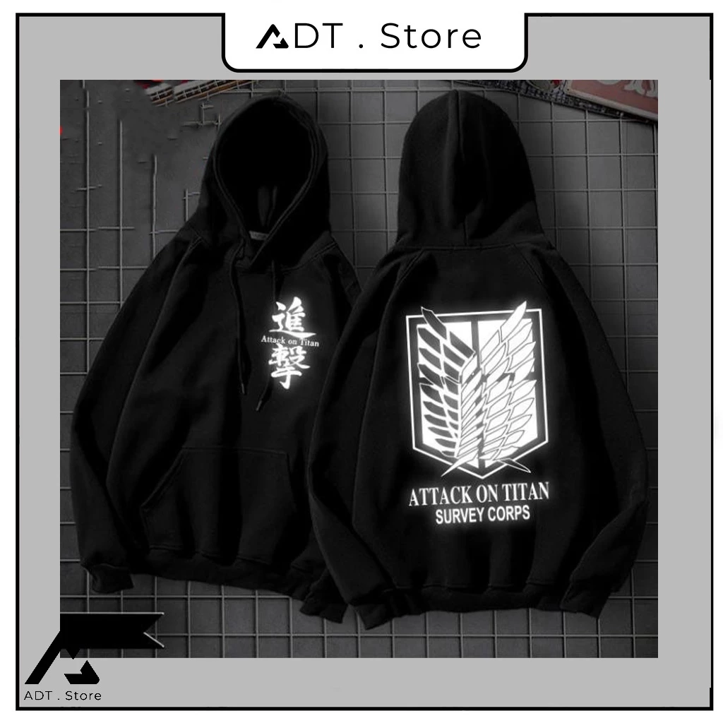 Áo Hoodie Anime Attack On Titan - Mẫu hình Logo Đôi cánh tự do Phản quang