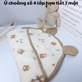 Khăn ủ choàng xô muslin 4 lớp họa tiết 2 mặt cho bé sơ sinh