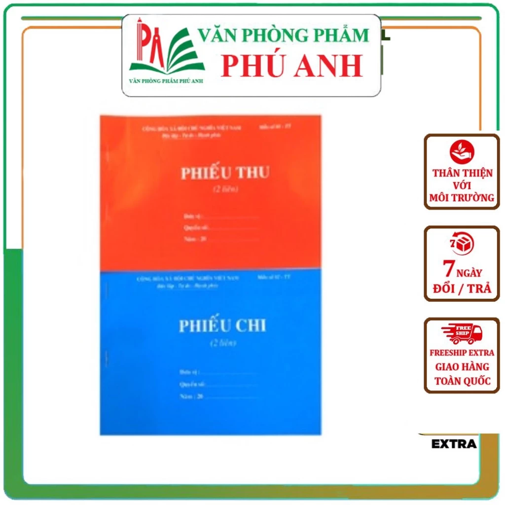 Phiếu thu 2 liên / Phiếu chi 2 liên giấy carbon đẹp loại 100 tờ/ quyển VPP PHÚ ANH