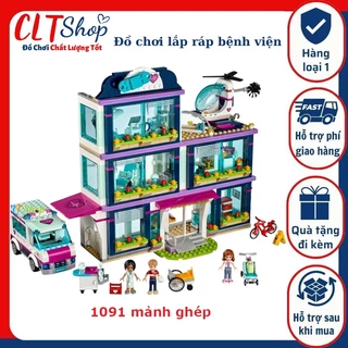 Đồ chơi lắp ráp xếp hình bệnh viện 3 tầng máy bay xe cứu thương cho bé gái CLTshop sx3028