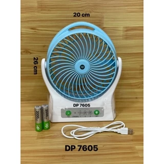 Quạt Sạc DP-7605, cầm tay/để bàn, 3 chức năng quạt tiện dụng quạt mát, đèn thắp sáng và rọi sáng