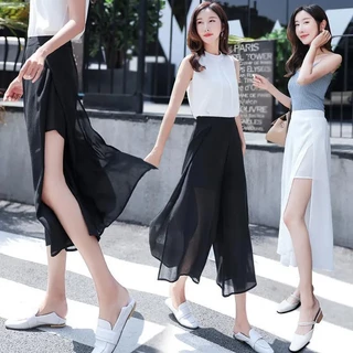 Quần chiffon C10010 lưng cao xẻ tà thời trang cho nữ plus size 40-90kg