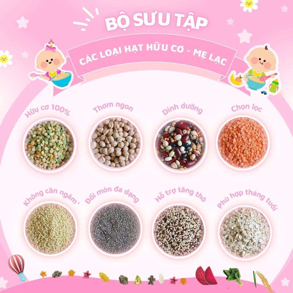 9 loại đậu hạt hữu cơ cho bé ăn dặm, nhập khẩu gói 100gr