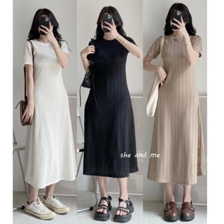 [SẴN/VIDEO] VÁY THUN GÂN TĂM CO DÃN MAXI QUA GỐI BASIC COTTON