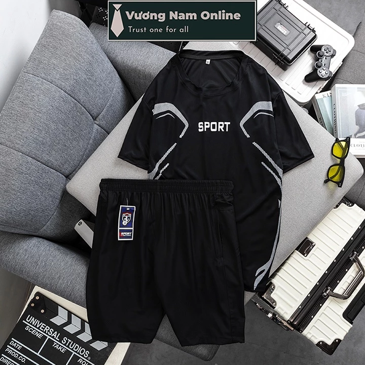 Bộ quần áo thể thao nam mùa hè mặc nhà chất thun lạnh ngắn tay cổ tròn áo sơn logo SPORT VNO100