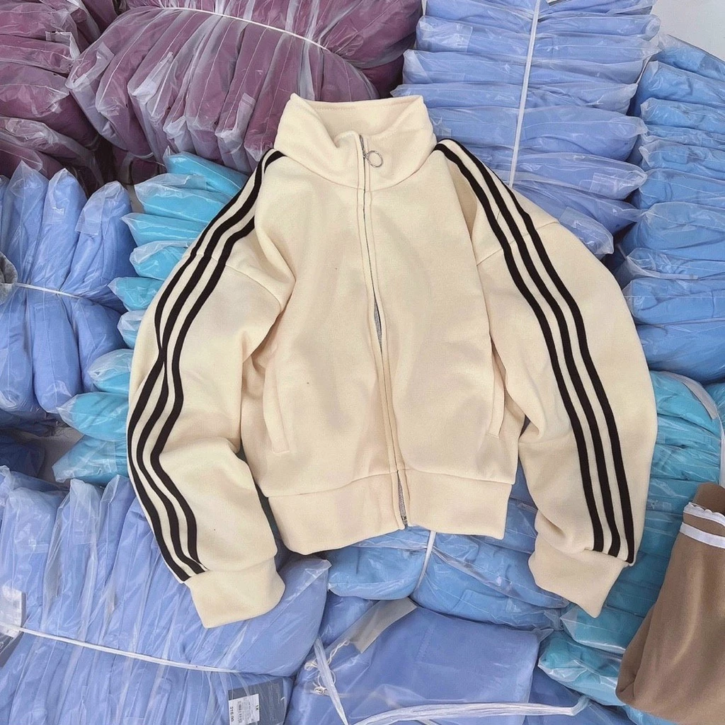 Áo Khoác Nữ Croptop Có Khóa Kéo Zip Kiểu Lửng Cánh Dơi Siêu Xinh - Bomber Vải Nỉ Sọc Tay Chống Nắng Tốt